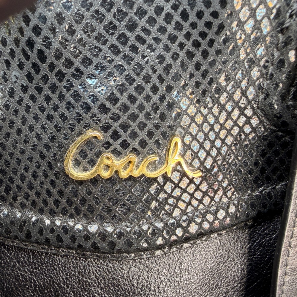 Coach Ashley Carry all Bag Black Pebbled Leather Snakeskin Trim Gold F19243 - Picture 9 of 15